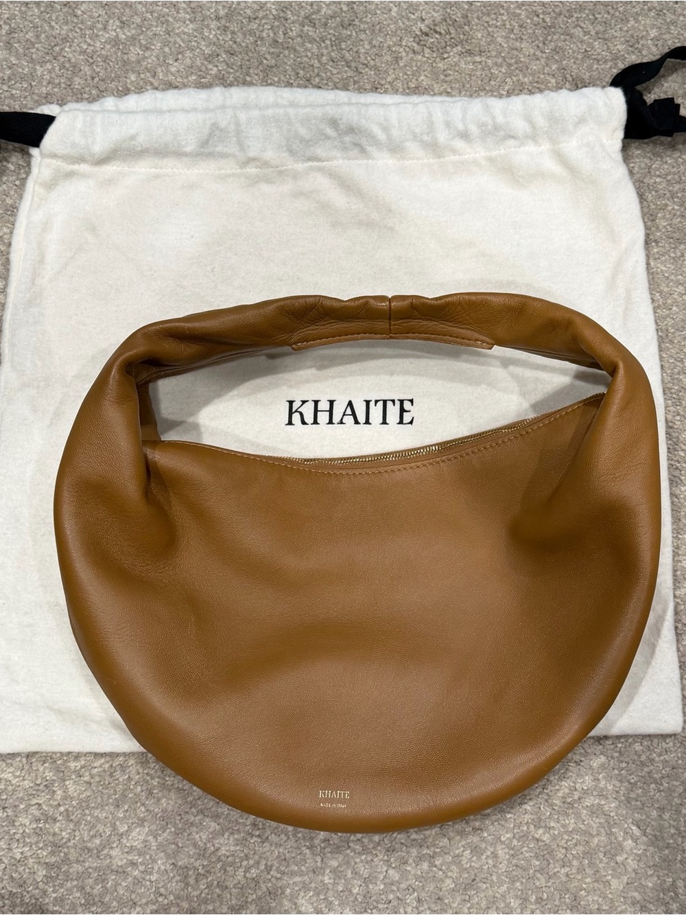 Authentic Khaite Tan Leather Olivia Shoulder Bag